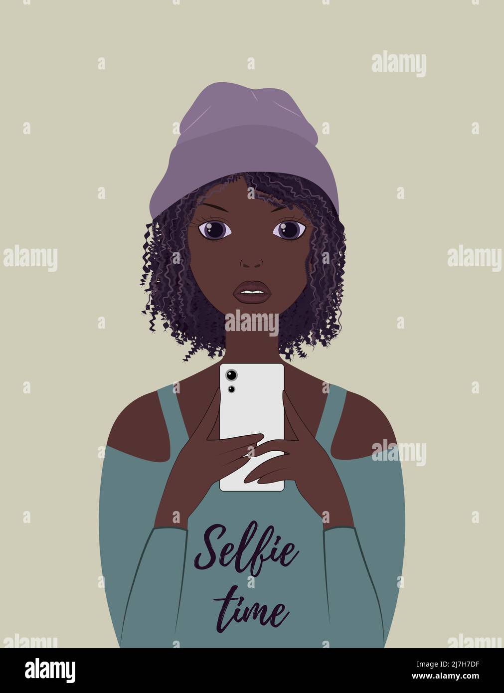 Fille à la mode prenant selfie sur son smartphone Illustration de Vecteur