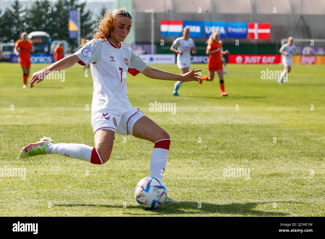ZENICA, BOSNIE-HERZÉGOVINE - 9 MAI : Josefine Valvik, du Danemark, lors du match de l'UEFA European Women's U17 Championship entre les pays-Bas et le Danemark au centre d'entraînement de football FF BH le 9 mai 2022 2022 à Zenica, Bosnie-Herzégovine (photo par Nikola Krstic/Orange Pictures) Banque D'Images