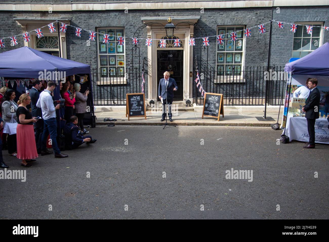 Londres, Angleterre, Royaume-Uni. 9th mai 2022. Le Premier ministre britannique BORIS JOHNSON prononce un discours à Downing Street lors de l'événement Showcase du numéro 10. (Image de crédit : © Tayfun Salci/ZUMA Press Wire) Banque D'Images