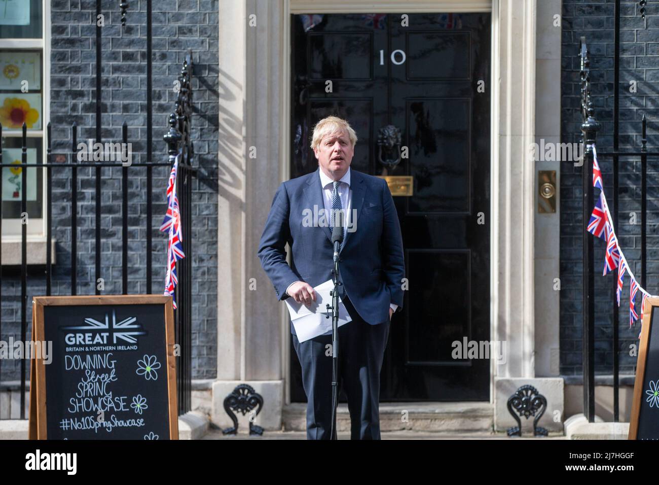 Londres, Angleterre, Royaume-Uni. 9th mai 2022. Le Premier ministre britannique BORIS JOHNSON prononce un discours à Downing Street lors de l'événement Showcase du numéro 10. (Image de crédit : © Tayfun Salci/ZUMA Press Wire) Banque D'Images