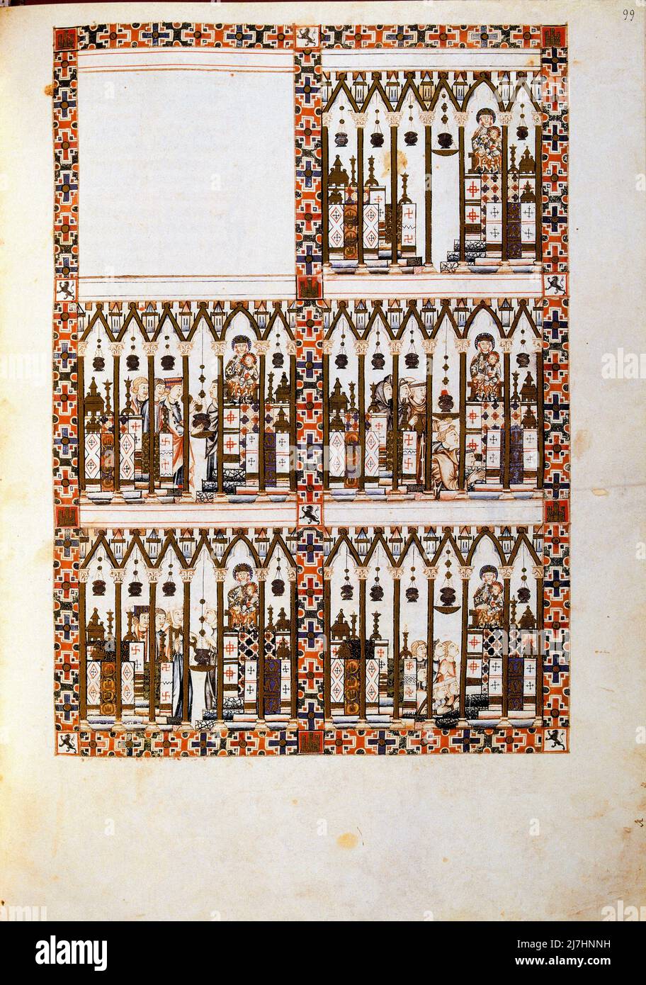 CANTIGA STA MARIA Nº304-F99R-VIRGEN HACE QUE EN SU AUTEL DE RIBELA HAYA LAMPARAS CON ACEITE D OLIVA. Auteur: Alfonso X de Castille. EMPLACEMENT: BIBLIOTECA NACIONAL COLECCIÓN. Florenz. ITALIE. Banque D'Images