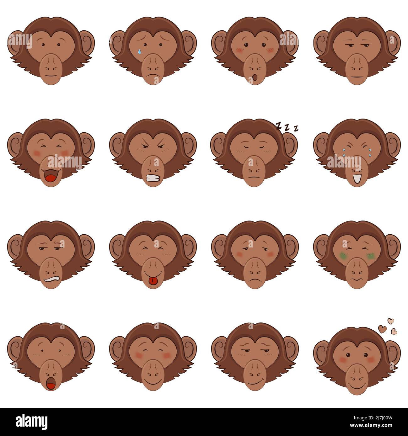 Ensemble de singes cartoon avec des émotions différentes Illustration de Vecteur