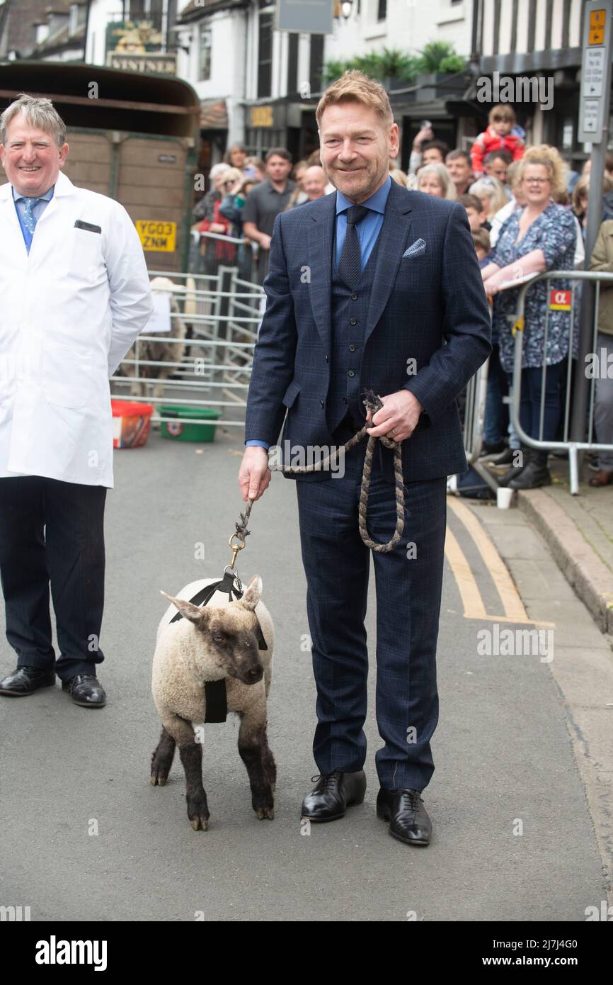 Sir Kenneth Branagh marche DES MOUTONS sur les pistes après avoir reçu la liberté de la ville à Stratford-upon-Avon Banque D'Images