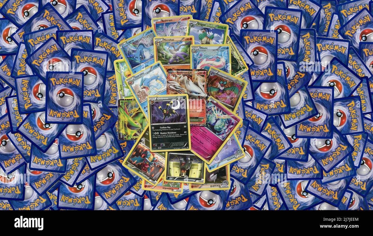Collection de Pokémon authentique utilisé cartes de trading titre de bannière, jeu japonais à collectionner. Banque D'Images