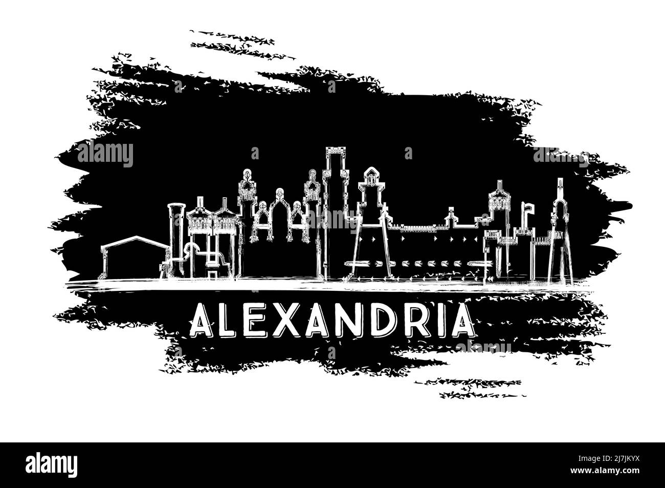 Silhouette d'Alexandrie Egypt City. Esquisse dessinée à la main. Concept de voyage d'affaires et de tourisme avec architecture historique. Illustration vectorielle. Illustration de Vecteur