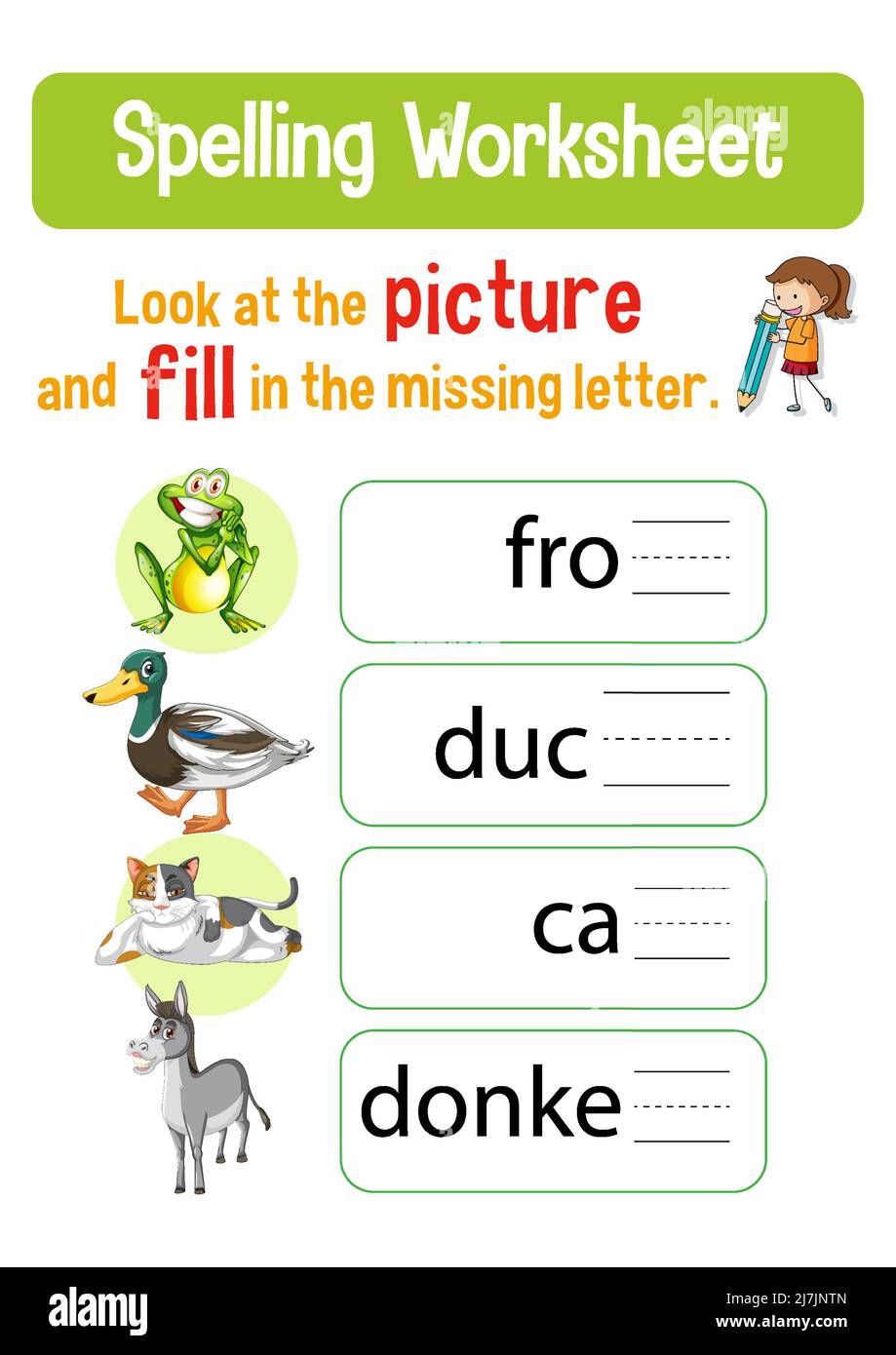 Feuille de calcul pour l'illustration des mots orthographiques Illustration de Vecteur