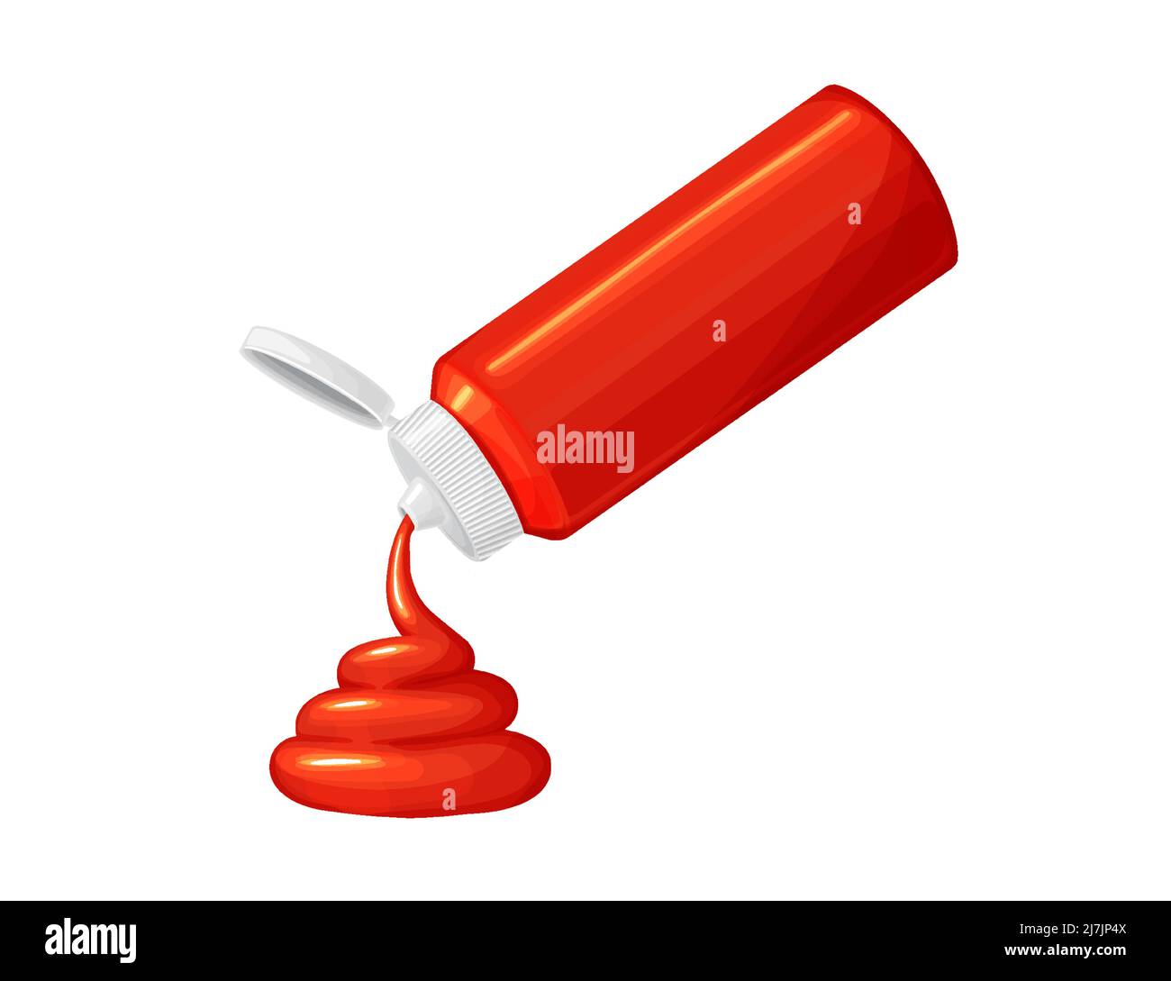 Sauce ketchup aux tomates rouges en bouteille avec tourbillon. Illustration du dessin animé Illustration de Vecteur