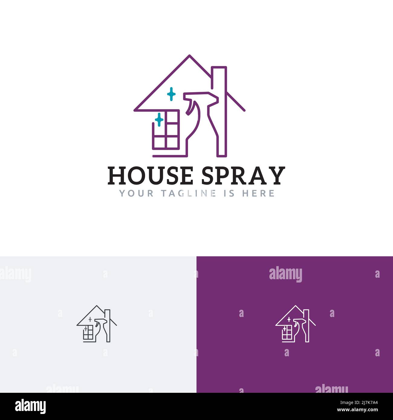 Logo style de la ligne de service nettoyage de la maison de pulvérisation propre Illustration de Vecteur
