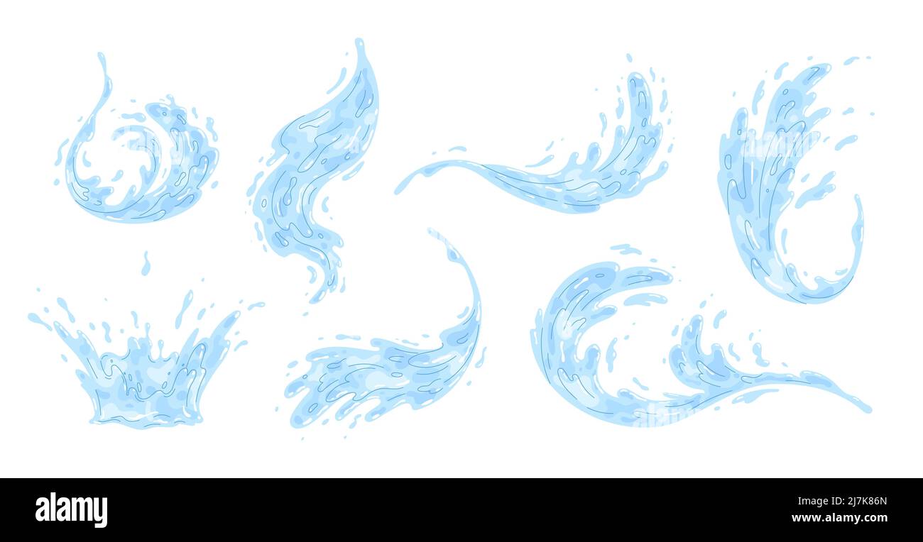 Éclaboussures d'eau, diverses formes de vagues. Illustration vectorielle. Illustration de Vecteur