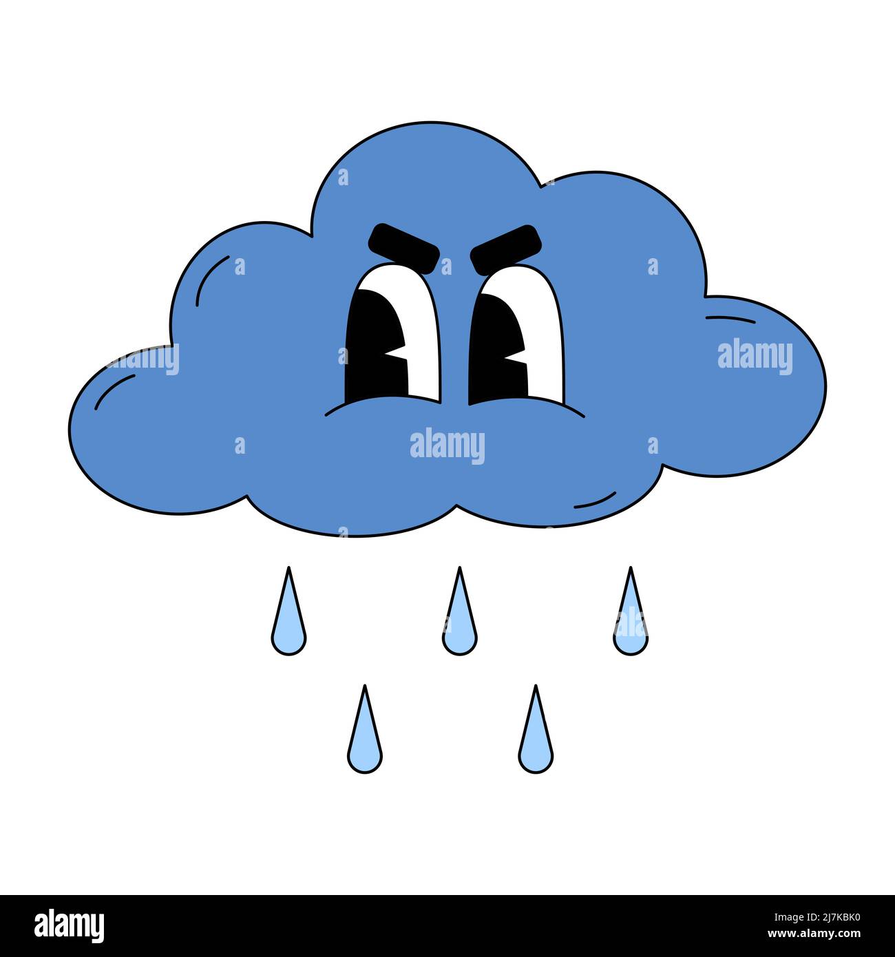 Le nuage de tempête avec gouttes de pluie dans le style traditionnel de dessin animé. Illustration vectorielle isolée sur fond blanc. Émoticone sombre pour les réseaux sociaux, s Illustration de Vecteur