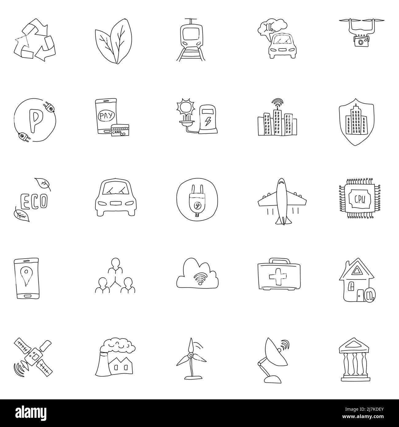 icônes de vecteur linéaire dessinées à la main pour une ville intelligente Illustration de Vecteur