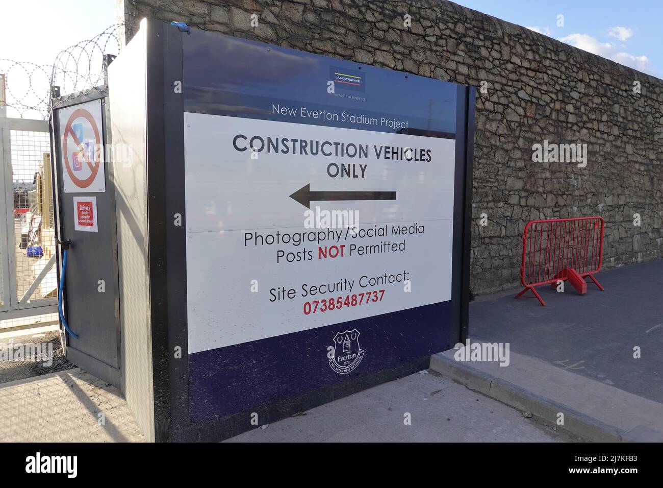 Entrée au nouveau site de construction du stade Everton FC, Liverpool Merseyside, Royaume-Uni Banque D'Images