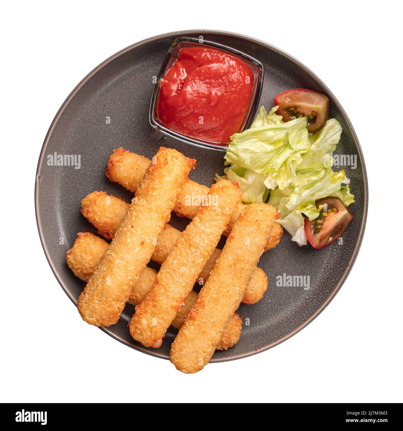 Assiette isolée de bâtonnets de fromage frits apéritif Banque D'Images