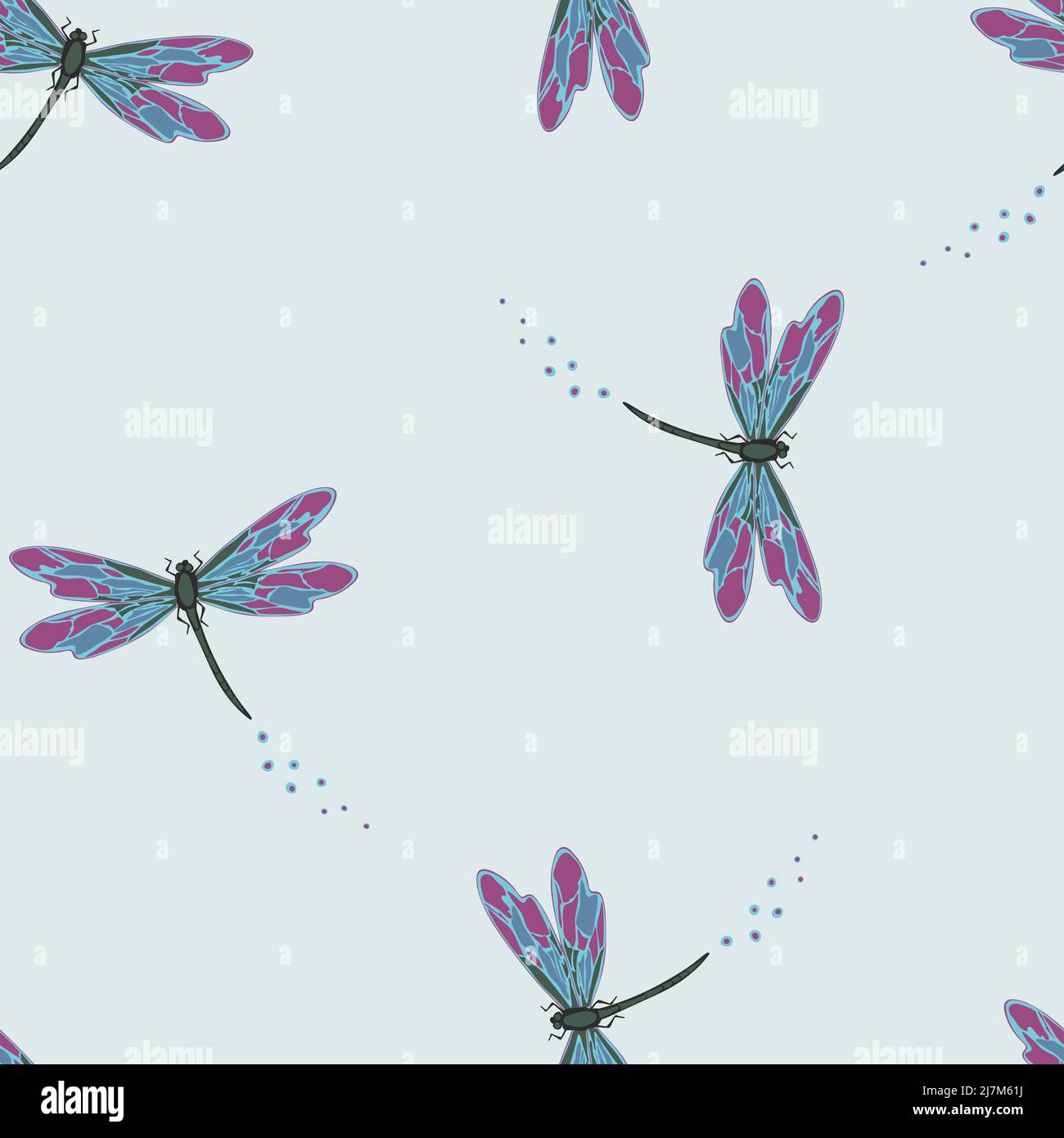 Motif vectoriel sans couture avec libellules sur fond bleu. Papier peint insecte simple. Magnifique textile de mode sauvage. Illustration de Vecteur