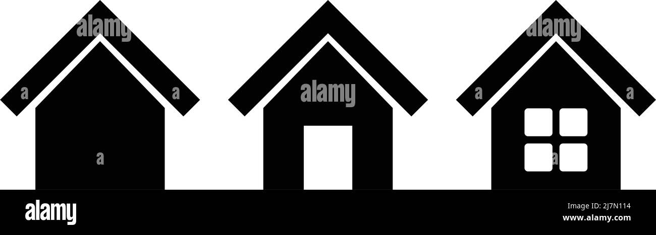 Ensemble d'icônes de silhouette d'une maison avec porte et fenêtres. Vecteur modifiable. Illustration de Vecteur