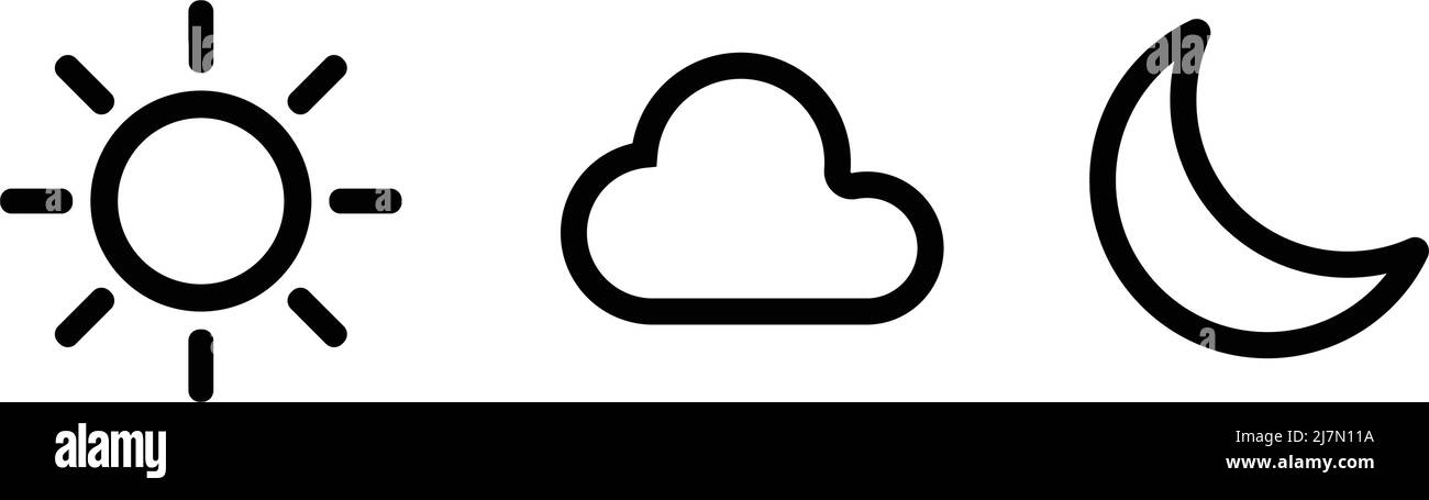 Icône météo définie. Soleil, nuages et lune. Vecteur modifiable. Illustration de Vecteur