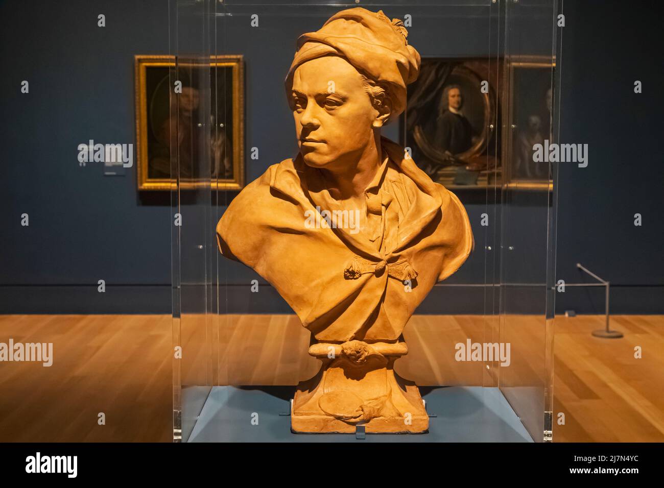 Buste en terre cuite de l'artiste anglais William Hogarth par French Sculpture Louis François Roubiliac en date de 1741 Banque D'Images