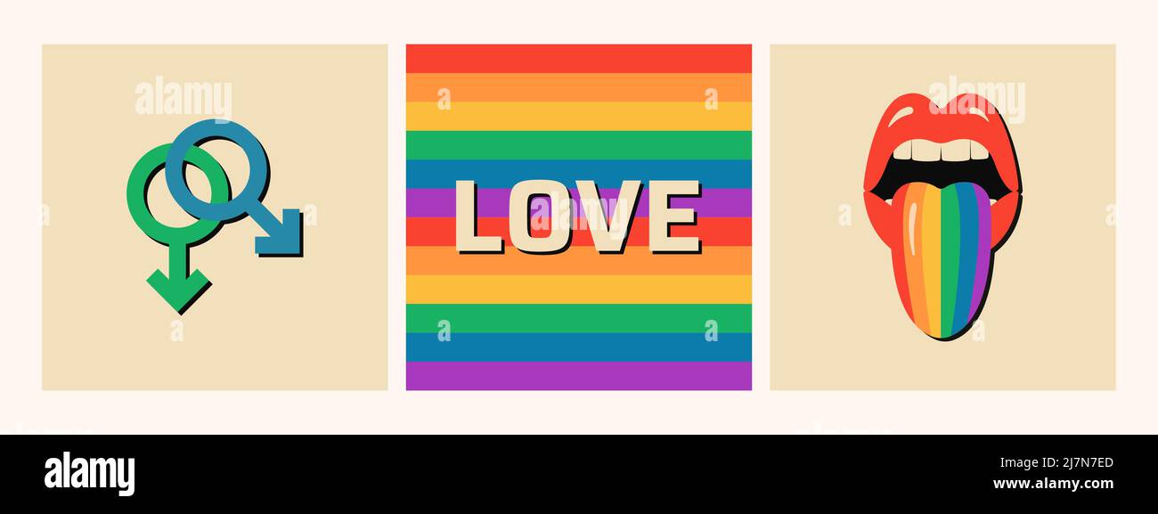 Ensemble de bannières LGBT minimalistes. Symbole de sexe de la relation gay. Illustration vectorielle. Illustration de Vecteur