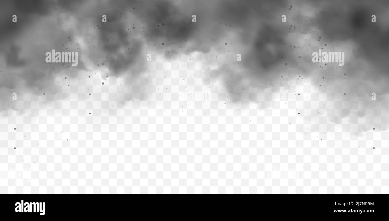 Fumée réaliste noire, nuages de poussière. Pollution par le smog ou brouillard sale avec des particules de saleté. Pollution de l'air, effet de brume. Fumée provenant d'un incendie ou d'une explosion. Vecteur Illustration de Vecteur