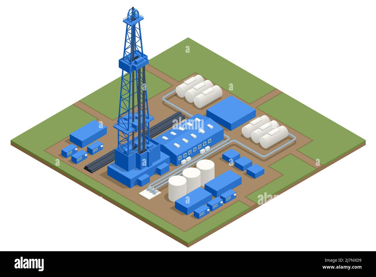 Concept isométrique de la production de pétrole et de gaz dans la nature. Torche de gaz dans une raffinerie de pétrole. Industrie du gaz de pétrole Illustration de Vecteur