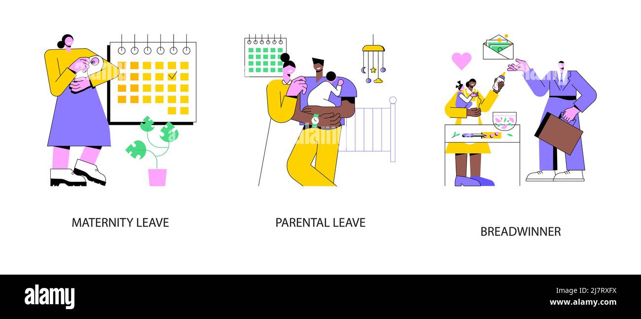 Kit d'illustrations vectorielles de concept abstrait Care for Children and Family. Congé de maternité et parental, soutien de famille, bureau à domicile, femme enceinte, nouveau-né, la famille a besoin de soutien métaphore abstraite. Illustration de Vecteur