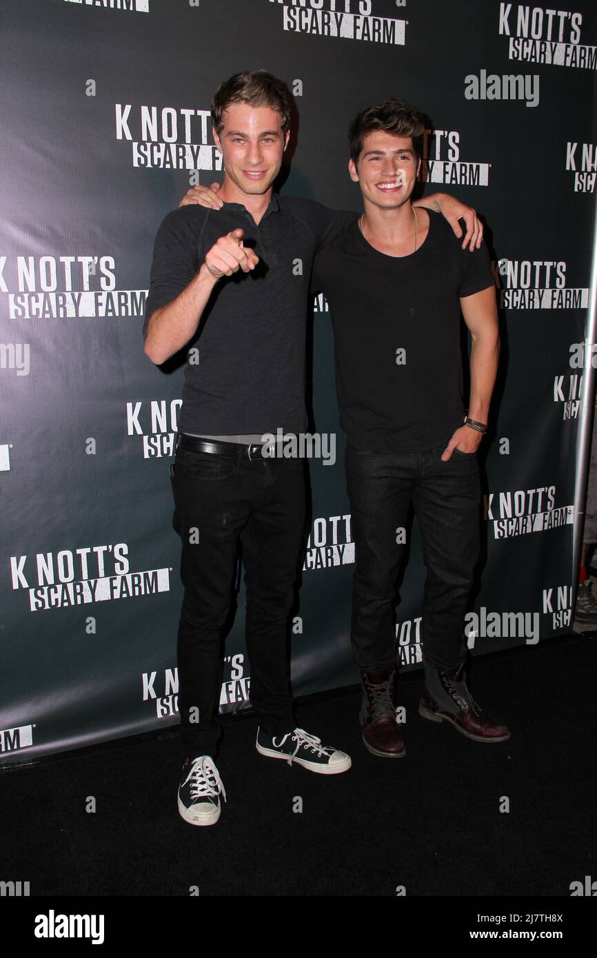 LOS ANGELES - octobre 3 : Cameron Fuller, Gregg Sulkin au Knott's Scary Celebrity Farm ouverture VIP à Knott's Berry Farm le 3 octobre 2014 à Buena Park, Californie Banque D'Images