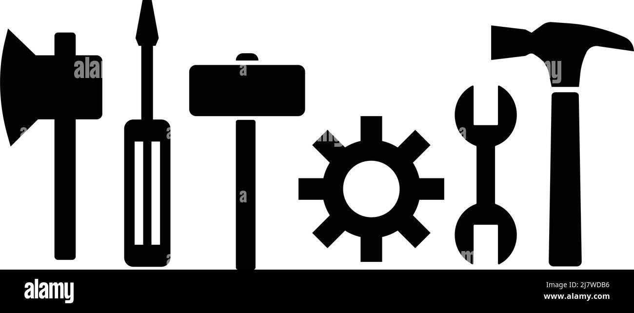 Ensemble d'icônes de silhouette d'outil. Outils de travail. Vecteur modifiable. Illustration de Vecteur