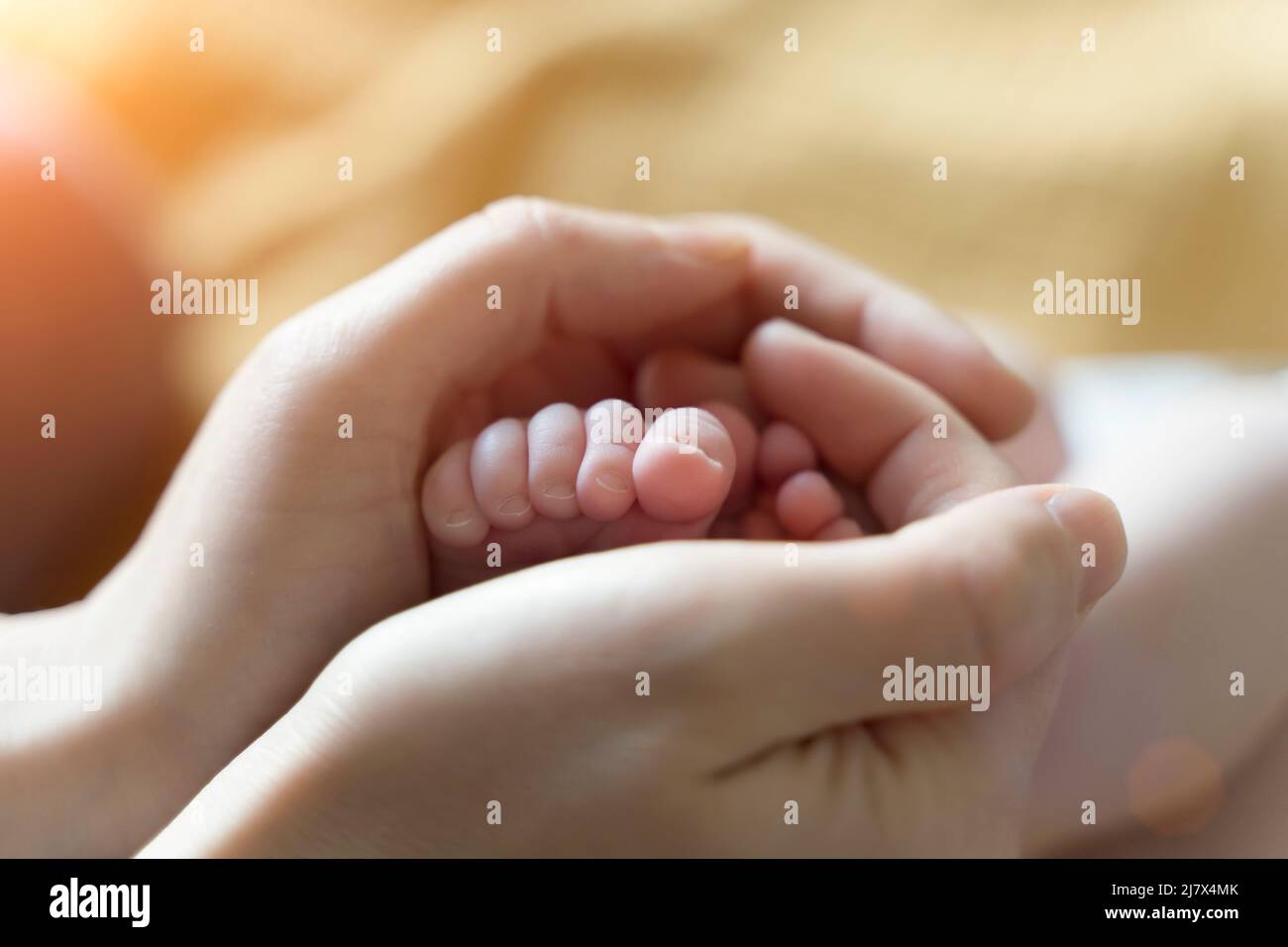 la mère tient dans ses mains une petite main de bébé. petite main