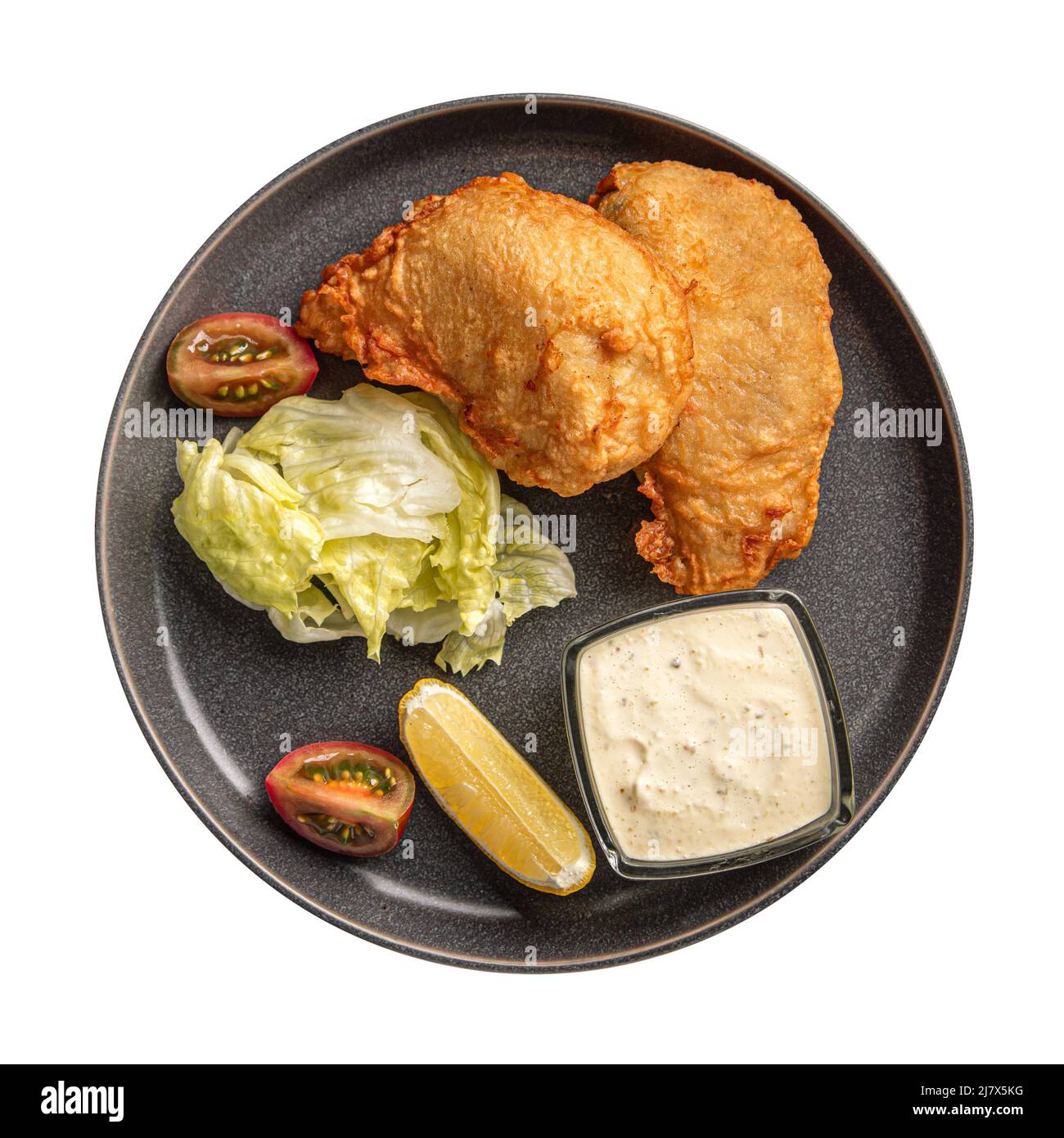 Portion isolée de filet de poisson frits Banque D'Images