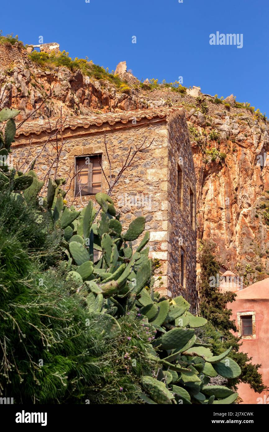 Le castletown médiéval de Monemvasia, souvent appelé le grec Gibraltar, Laconia, Péloponnèse, Grèce Banque D'Images