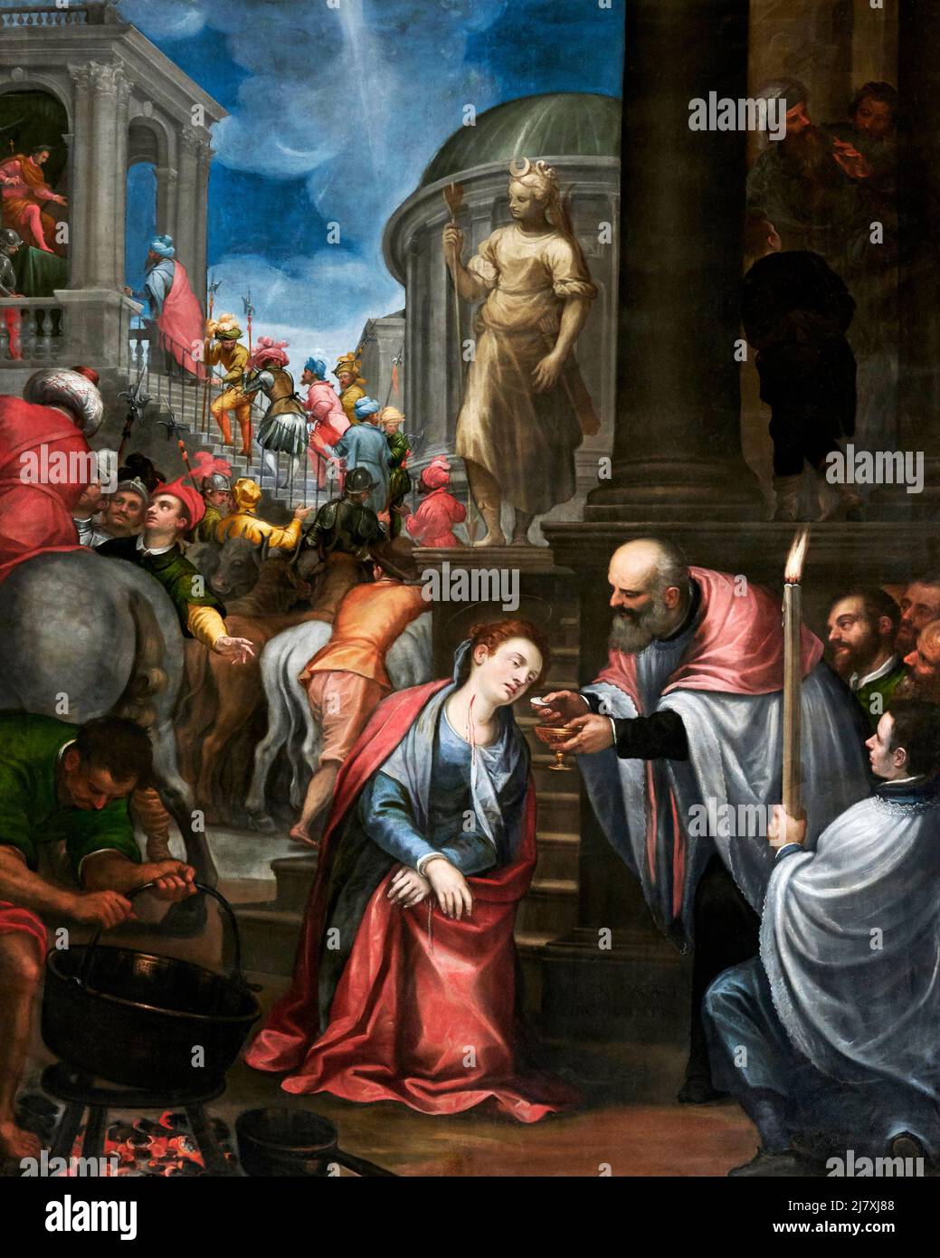 S. Lucia riceve l eucarestia - olio su tela - Alessandro Maganza - 1616 - Brescia, Italia,chiesa di S. Gaetano Banque D'Images