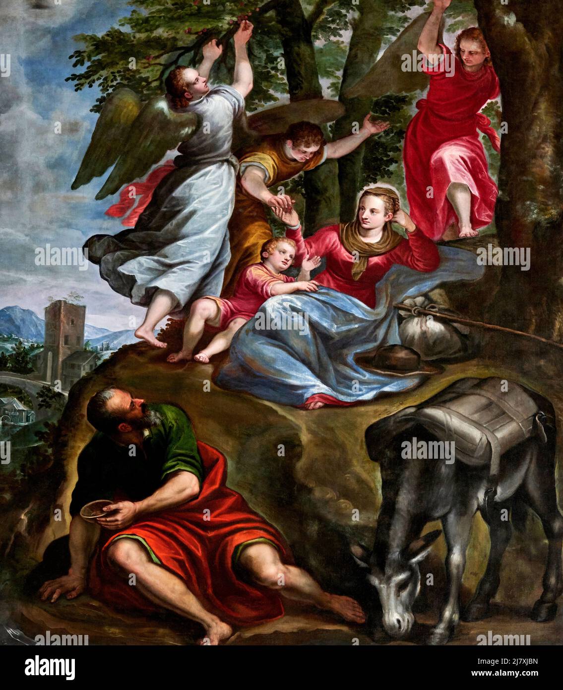 Riposo nella fuga dans Egitto - olio su tela - Alessandro Maganza - 1598 - Brescia, Italia,chiesa di S. Gaetano Banque D'Images