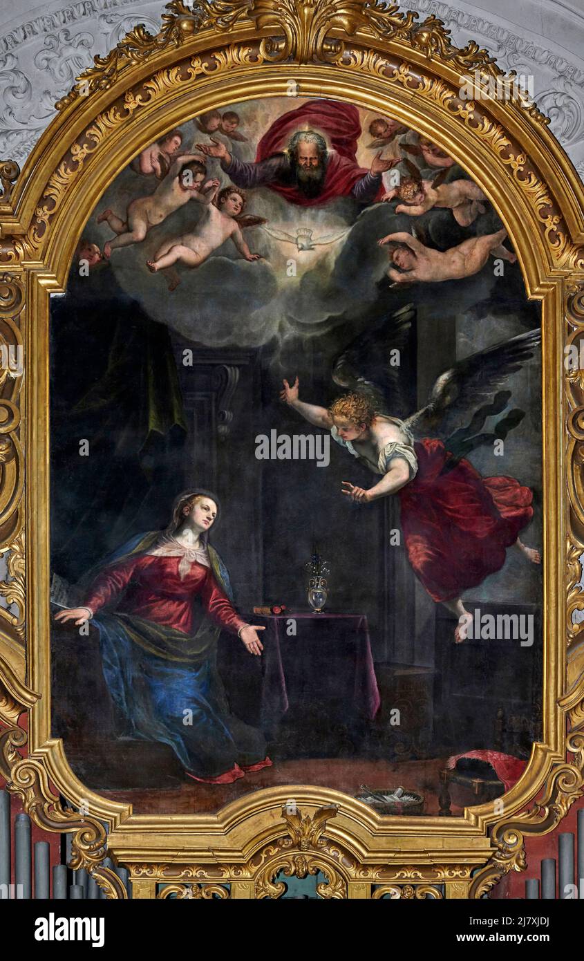 Annunciazione - olio su tela - Alessandro Maganza - XVI secolo - Brescia, Italia,chiesa di S. Gaetano Banque D'Images