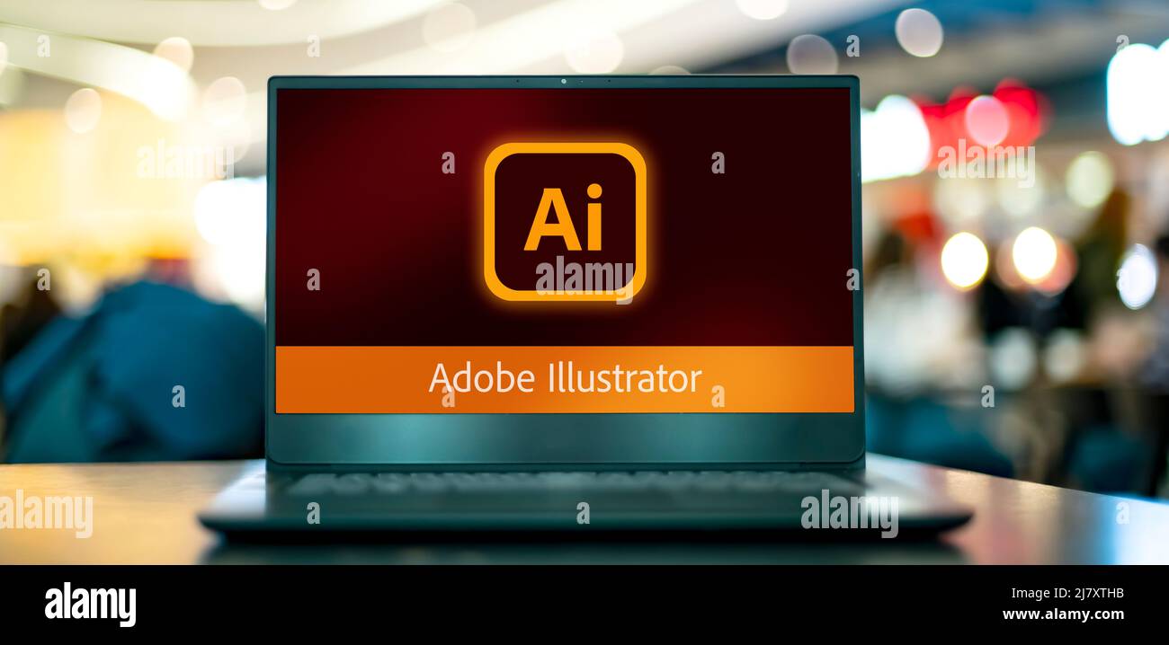 POZNAN, POL - 16 JANVIER 2022: Ordinateur portable affichant le logo d'Adobe Illustrator, un éditeur de graphiques vectoriels développé et commercialisé par Adobe Inc Banque D'Images