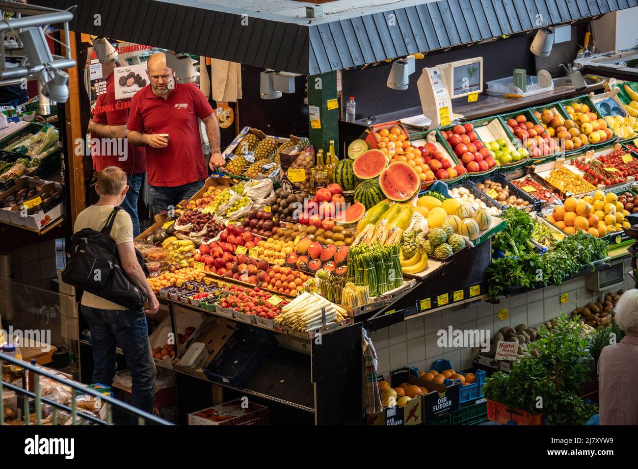 Kleinmarkthalle, marché intérieur, Francfort, Allemagne Banque D'Images