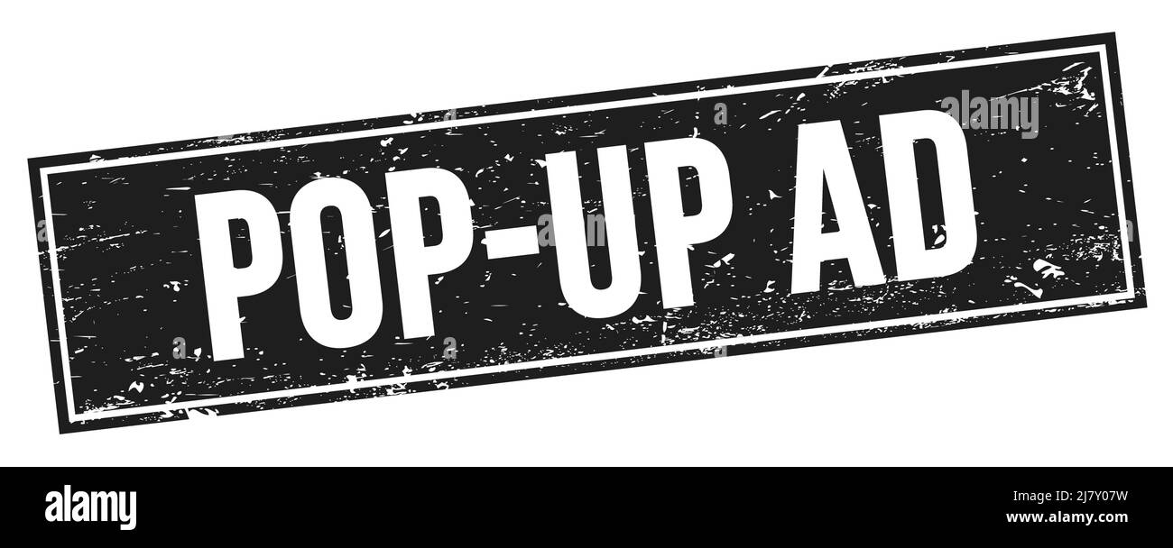 TEXTE D'annonce POP-UP sur l'affiche noire du timbre rectangulaire grungy. Banque D'Images