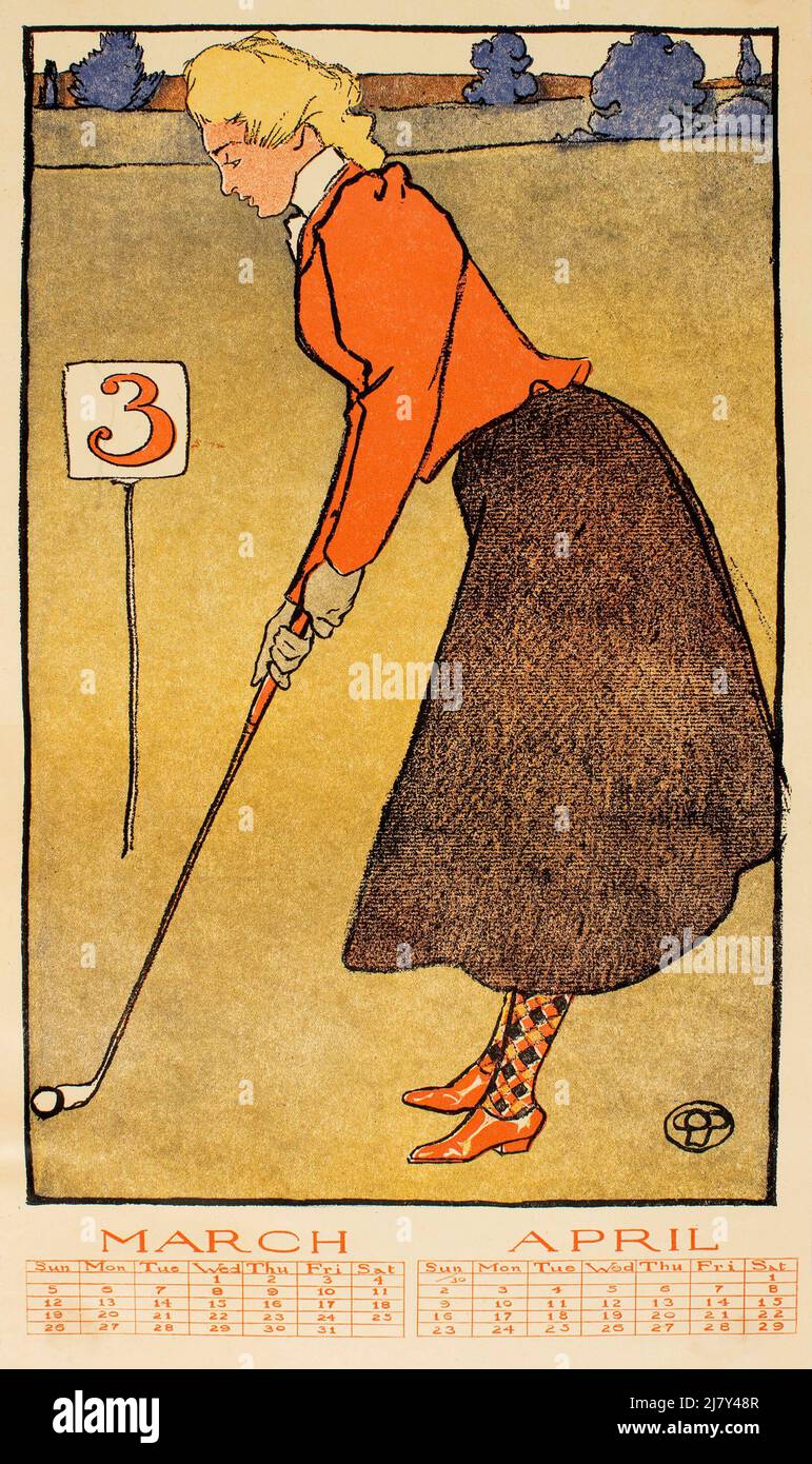 Calendrier de golf ; mars / avril Banque D'Images