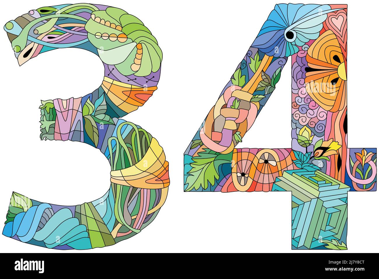 Trente-quatre chiffres illustration de l'angle de zentangle isolé pour la décoration Illustration de Vecteur