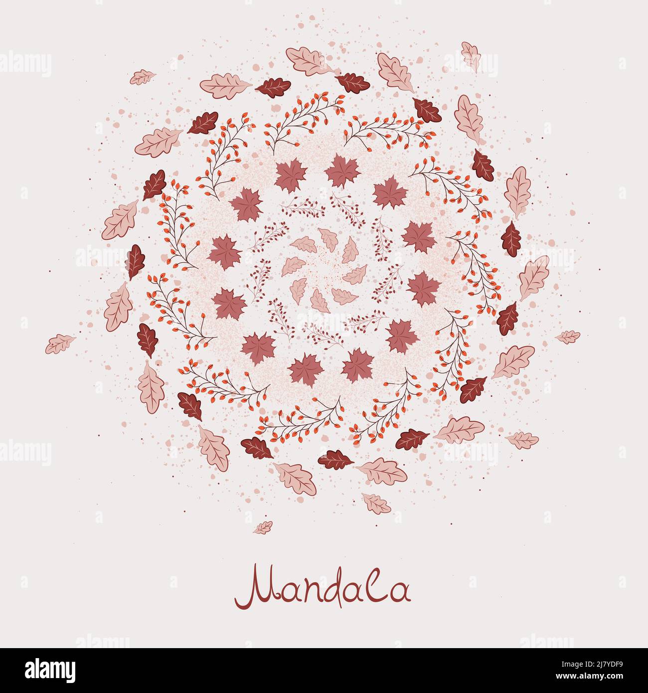 Magnifique Mandala avec différentes feuilles d'automne Illustration de Vecteur