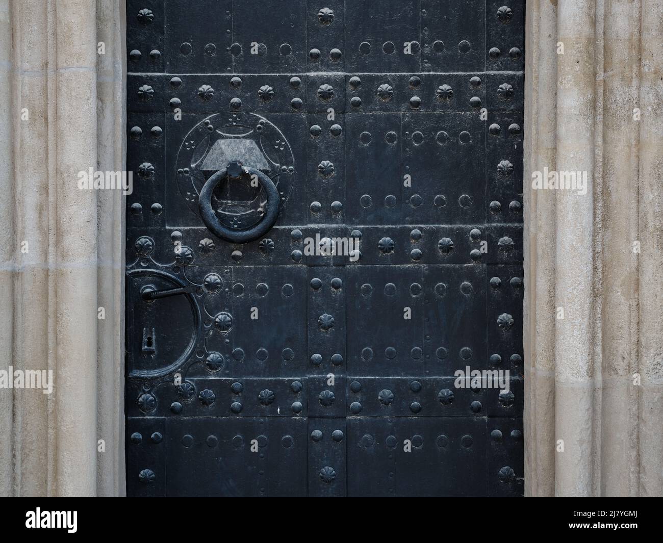 Détail de porte en fer cloutée à la chapelle Karner à Bad Deutsch-Altenburg, Autriche. Banque D'Images