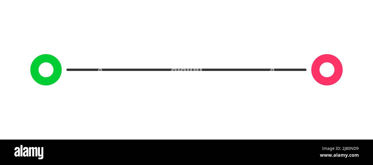Ligne droite entre les points de départ et d'arrivée. Symbole de direction, de visée, de cible, de court chemin, de défi facile, plan idéal et rapide, isolé sur fond blanc. Illustration vectorielle plate Illustration de Vecteur