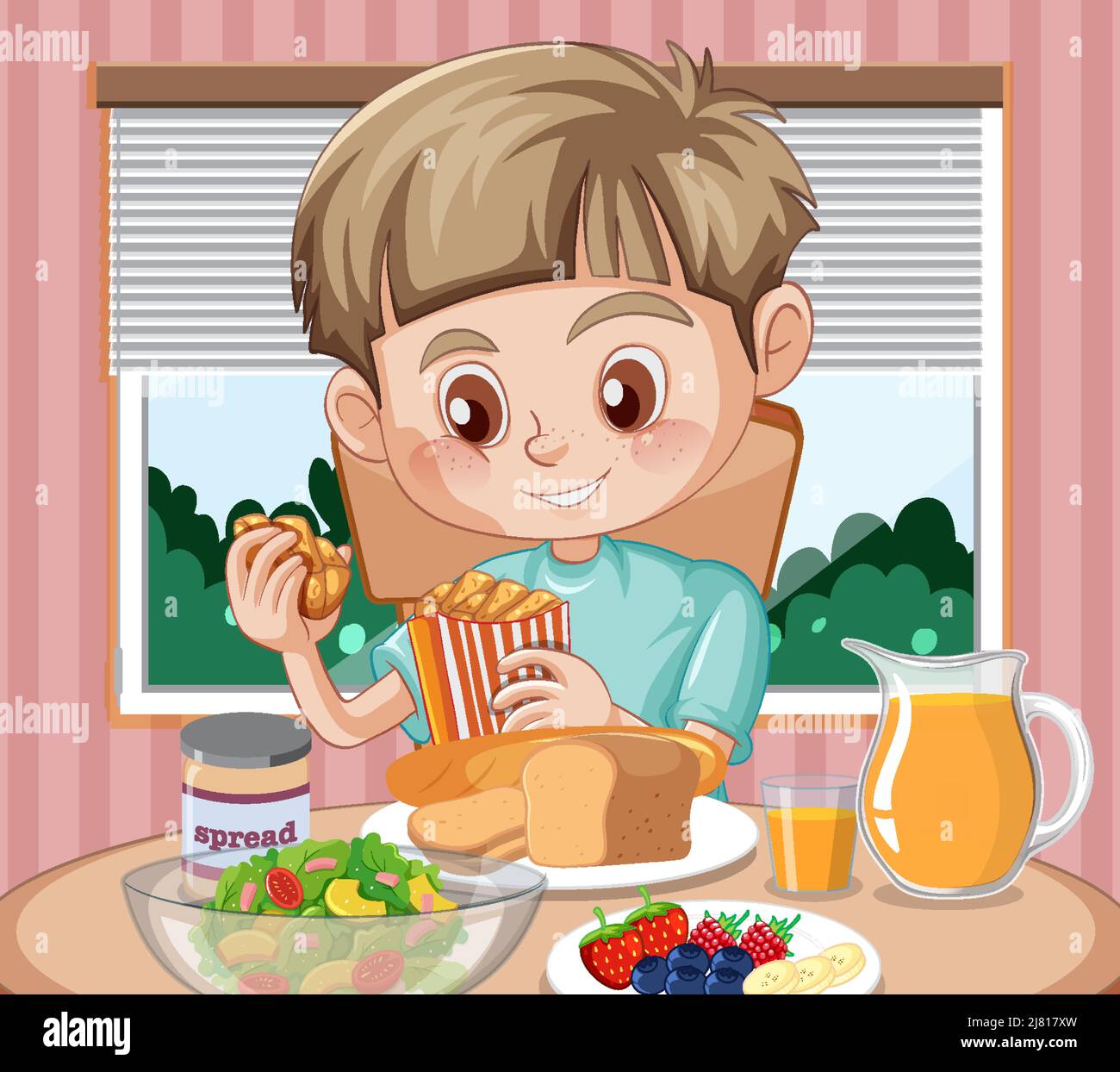 enfants en train de manger un déjeuner clipart