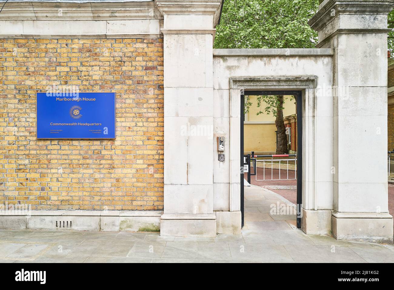 Entrée de la maison Marlborough, siège du Commonwealth, Londres, Angleterre. Banque D'Images