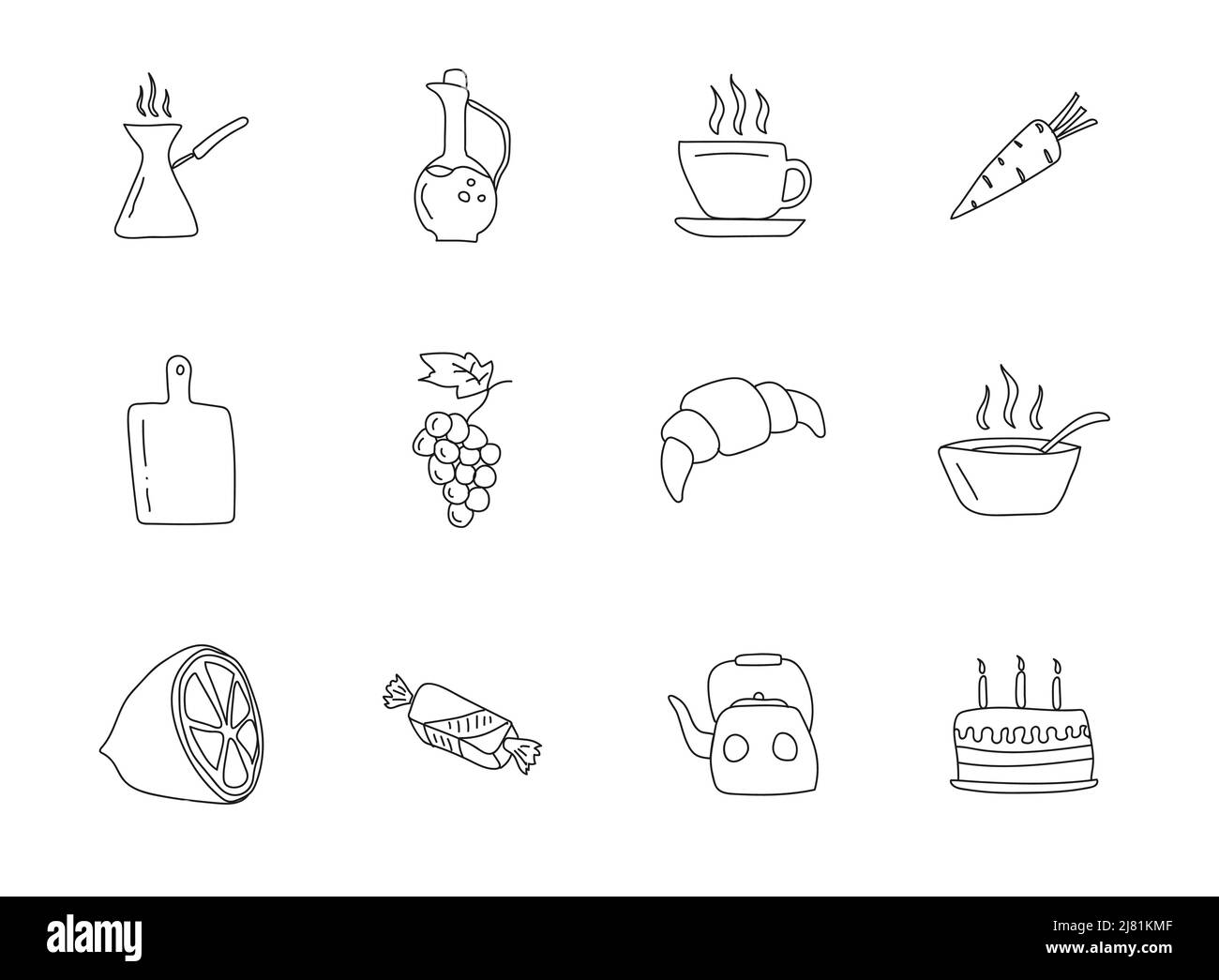 nourriture et cuisine dessinées à la main des icônes vectorielles linéaires Illustration de Vecteur