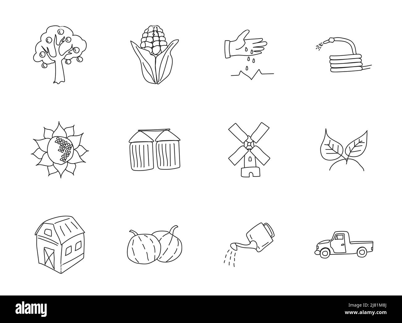 agriculture et agriculture icônes linéaires dessinées à la main Illustration de Vecteur