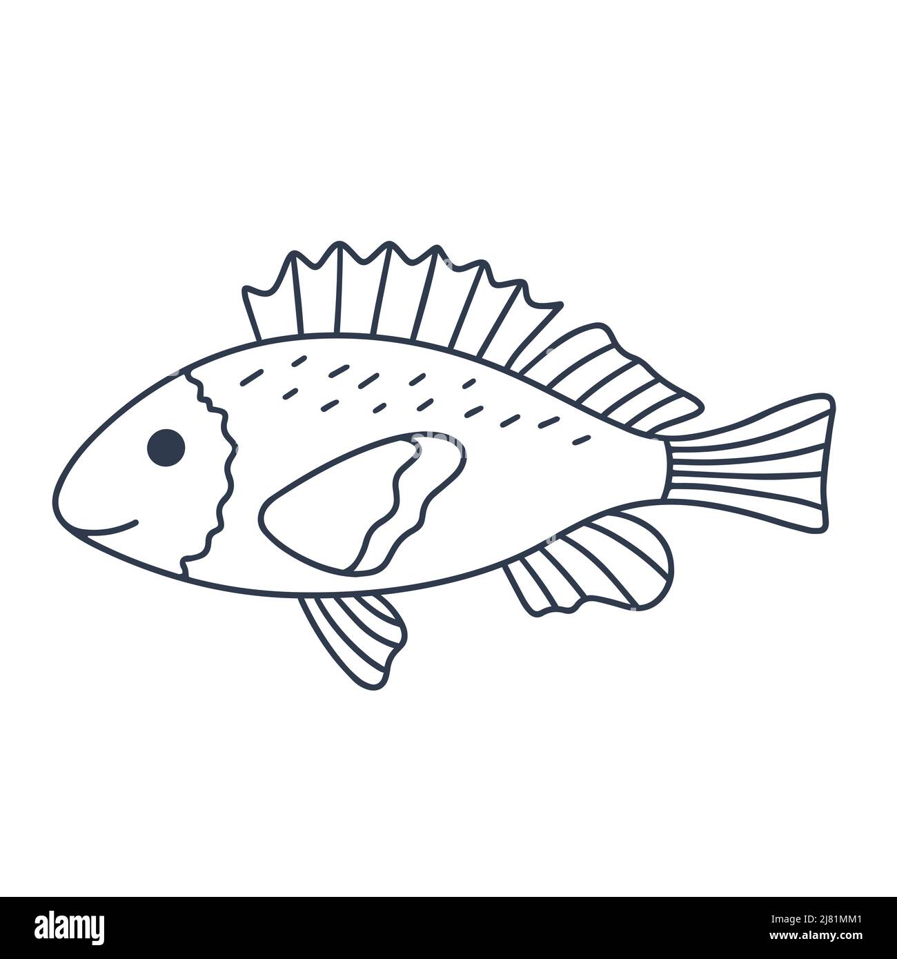 Un seul poisson avec de belles nageoires style doodle Illustration de Vecteur