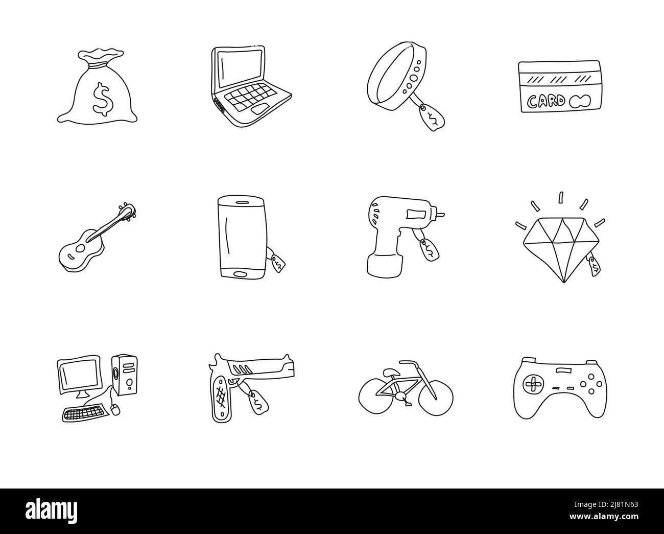icônes de vecteur linéaire dessinées à la main par pawnshop Illustration de Vecteur