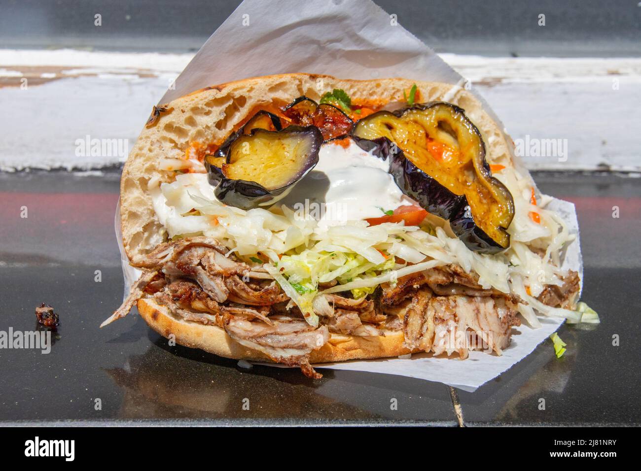 Shawarma aubergine, shawarma avec aubergine, Banque D'Images