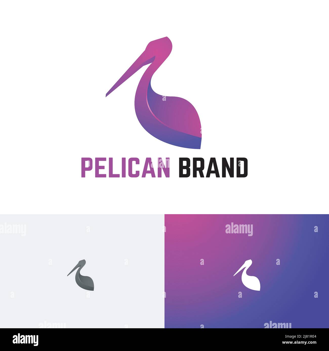 Magnifique oiseau exotique Pelican élégant symbole du logo dégradé Illustration de Vecteur