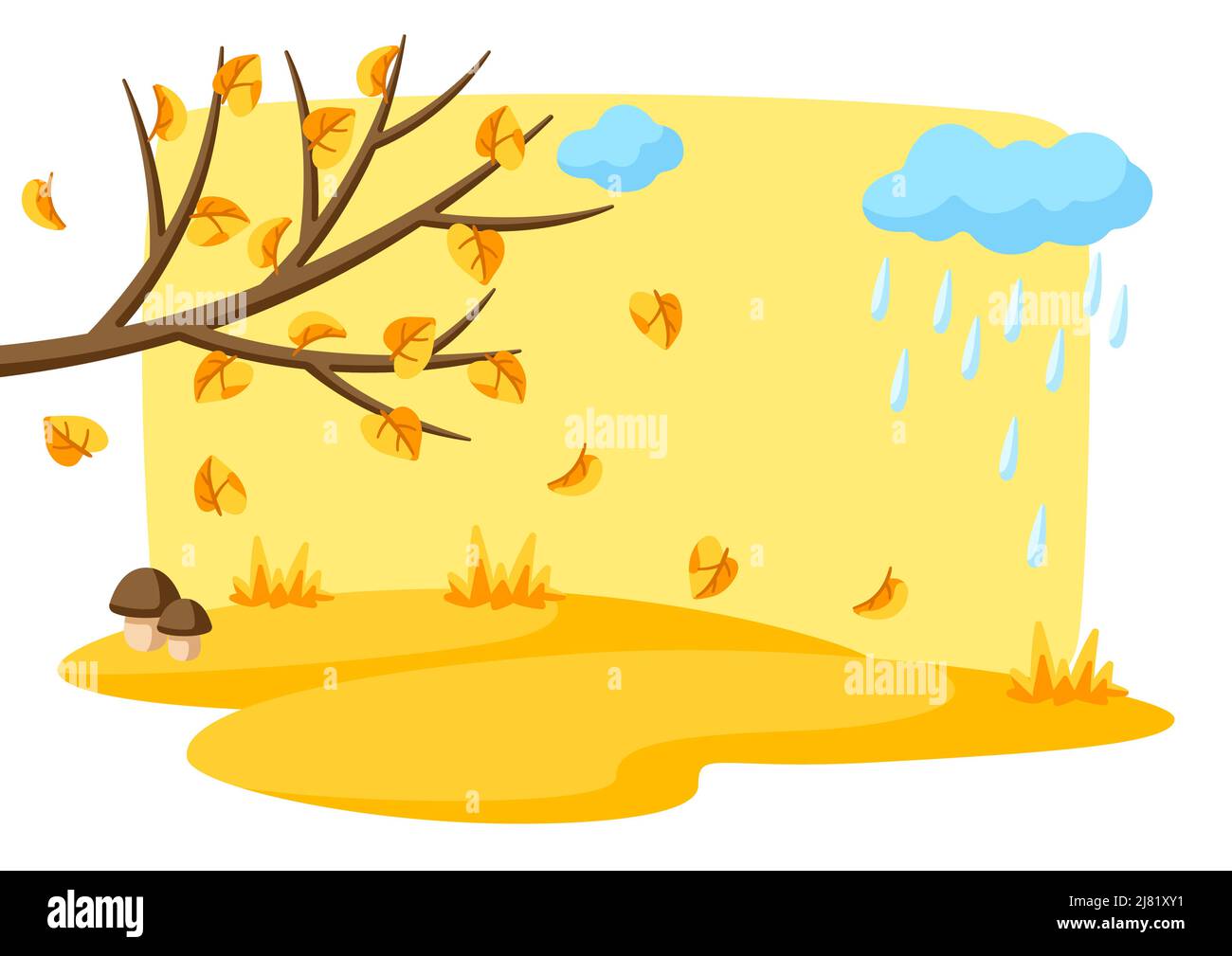 Arbre d'automne avec branche tombant de feuilles jaunes. Illustration de la nature saisonnière. Illustration de Vecteur